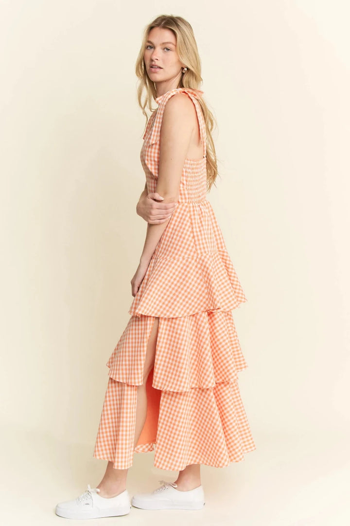 Sleeveless Gingham Tiered Midi Dress - AMVIM