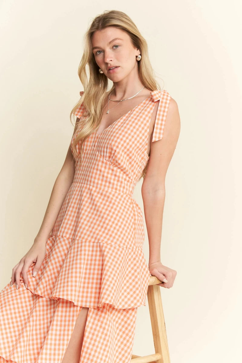 Sleeveless Gingham Tiered Midi Dress - AMVIM