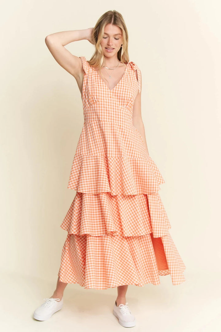 Sleeveless Gingham Tiered Midi Dress - AMVIM