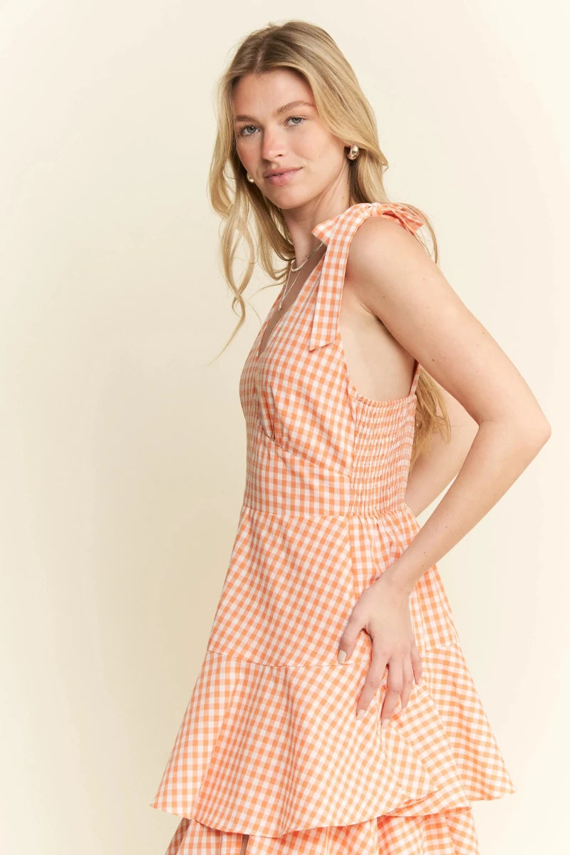 Sleeveless Gingham Tiered Midi Dress - AMVIM