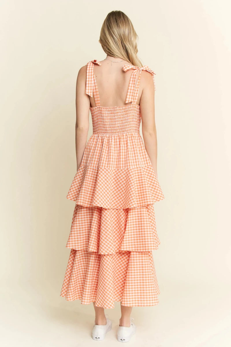 Sleeveless Gingham Tiered Midi Dress - AMVIM
