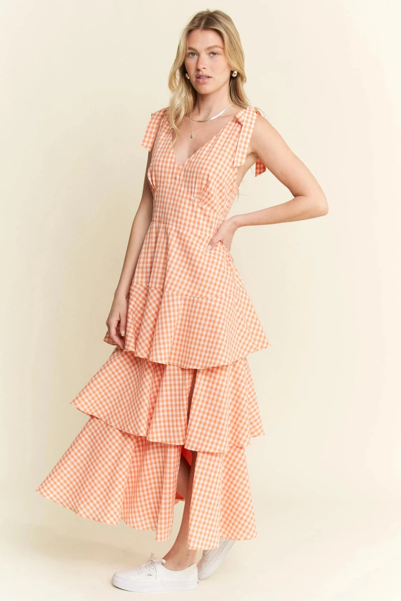 Sleeveless Gingham Tiered Midi Dress - AMVIM