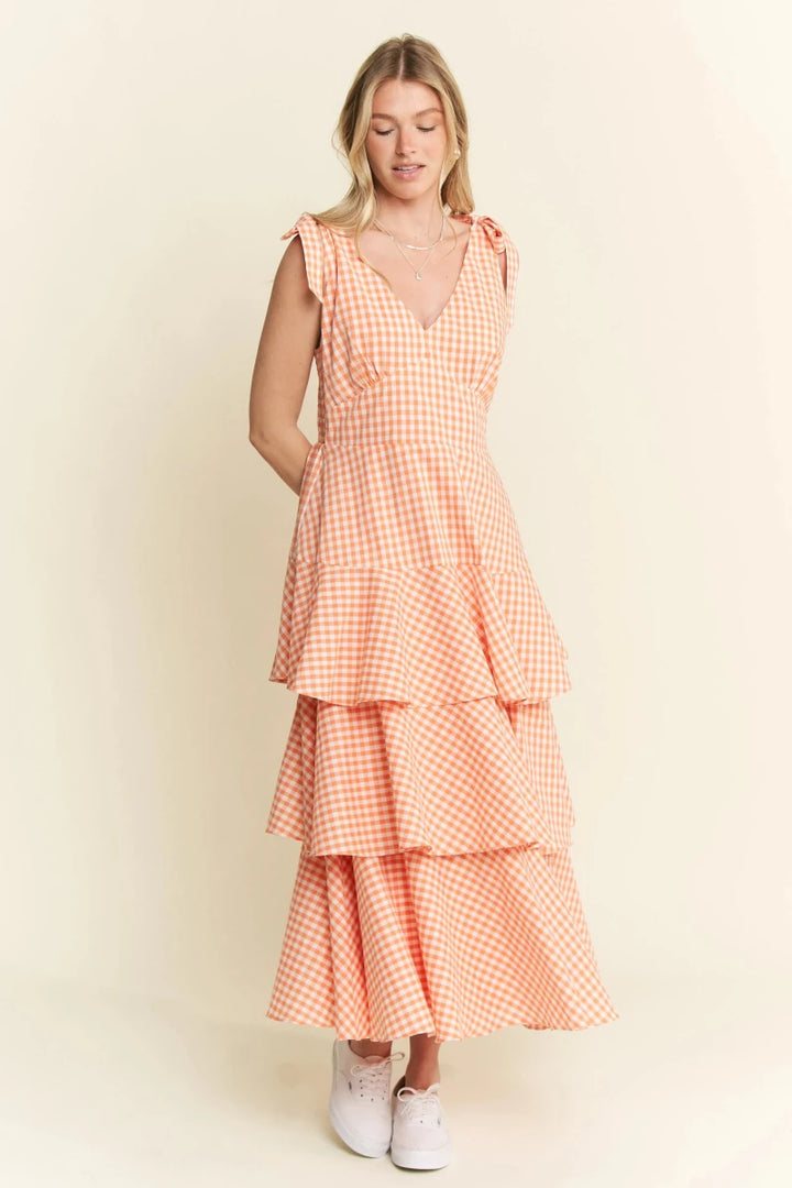 Sleeveless Gingham Tiered Midi Dress - AMVIM