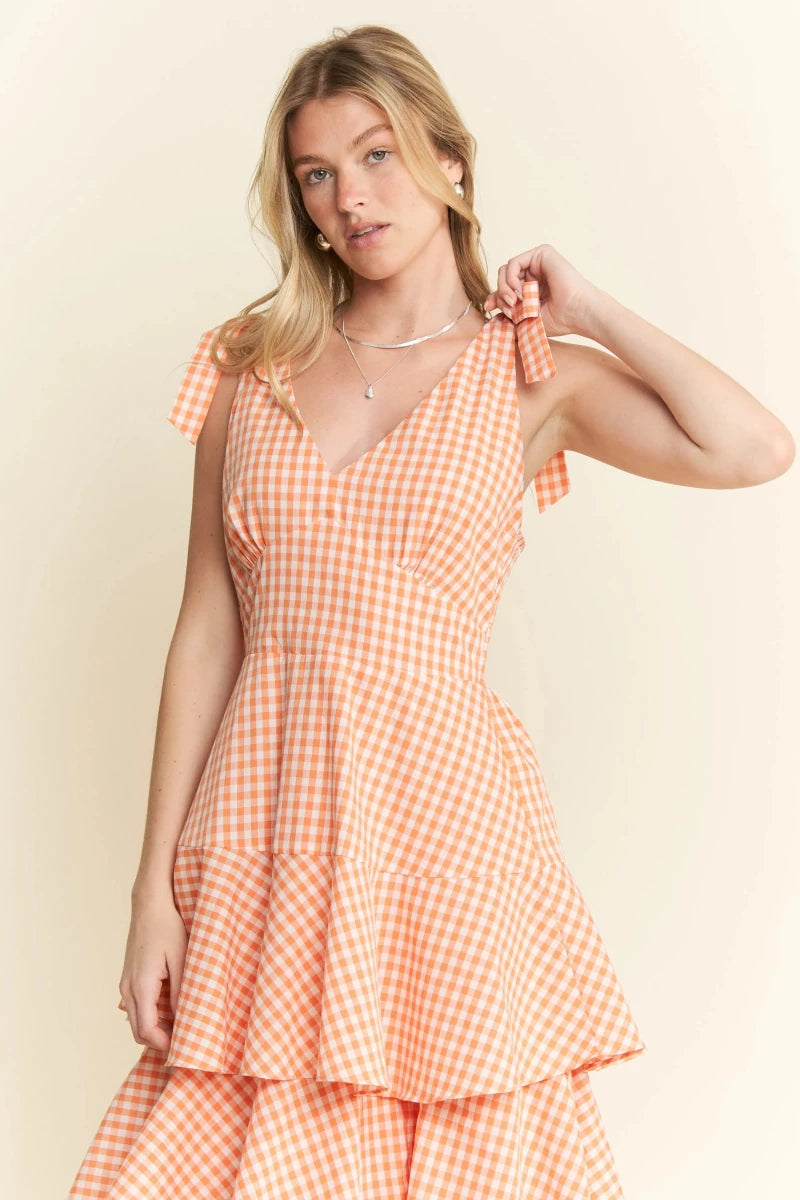 Sleeveless Gingham Tiered Midi Dress - AMVIM