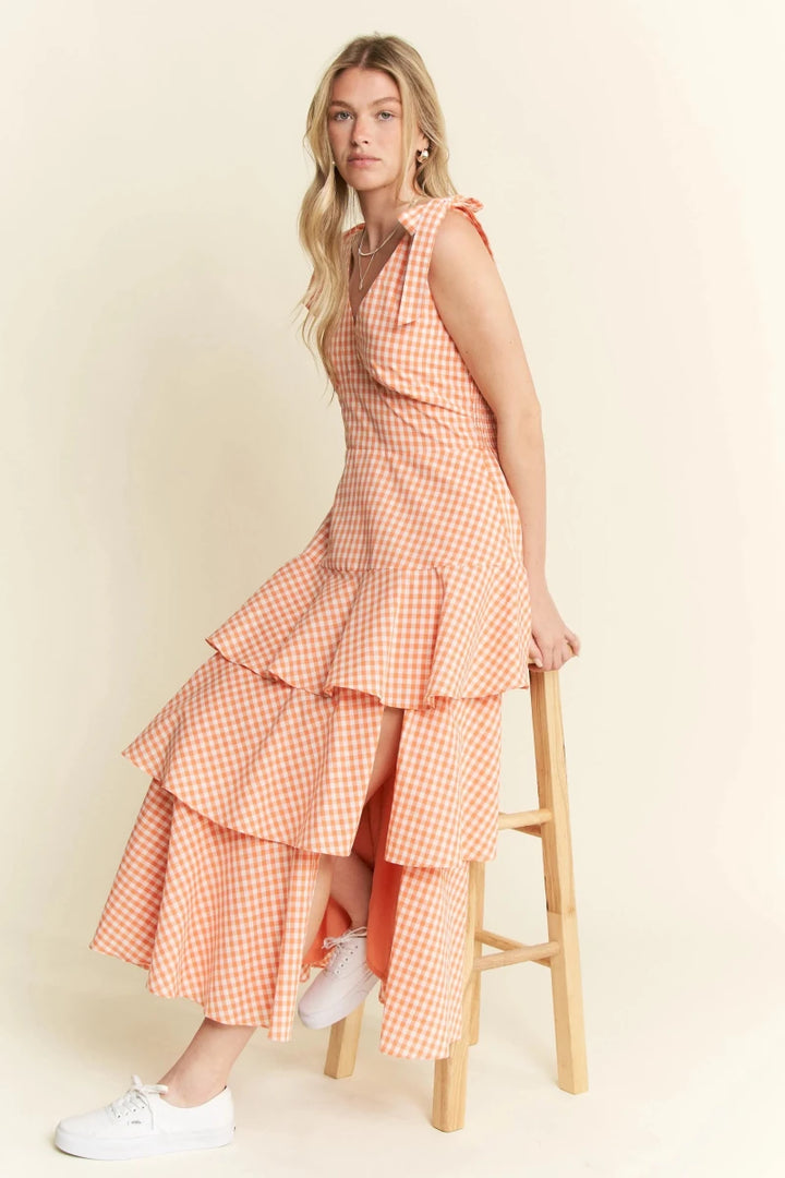 Sleeveless Gingham Tiered Midi Dress - AMVIM