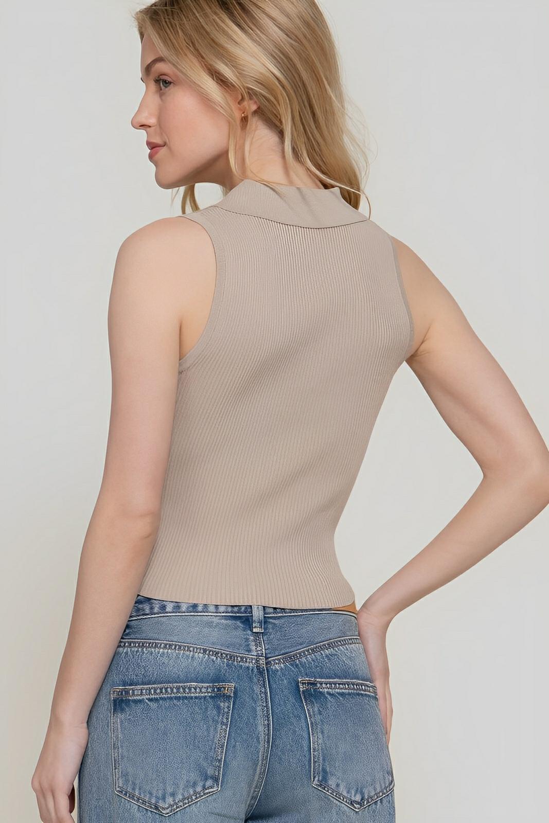 Sleeveless Polo Spring Sweater - AMVIM