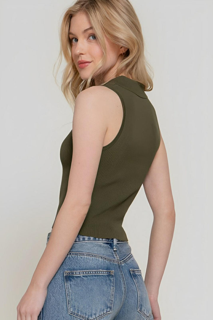 Sleeveless Polo Spring Sweater - AMVIM