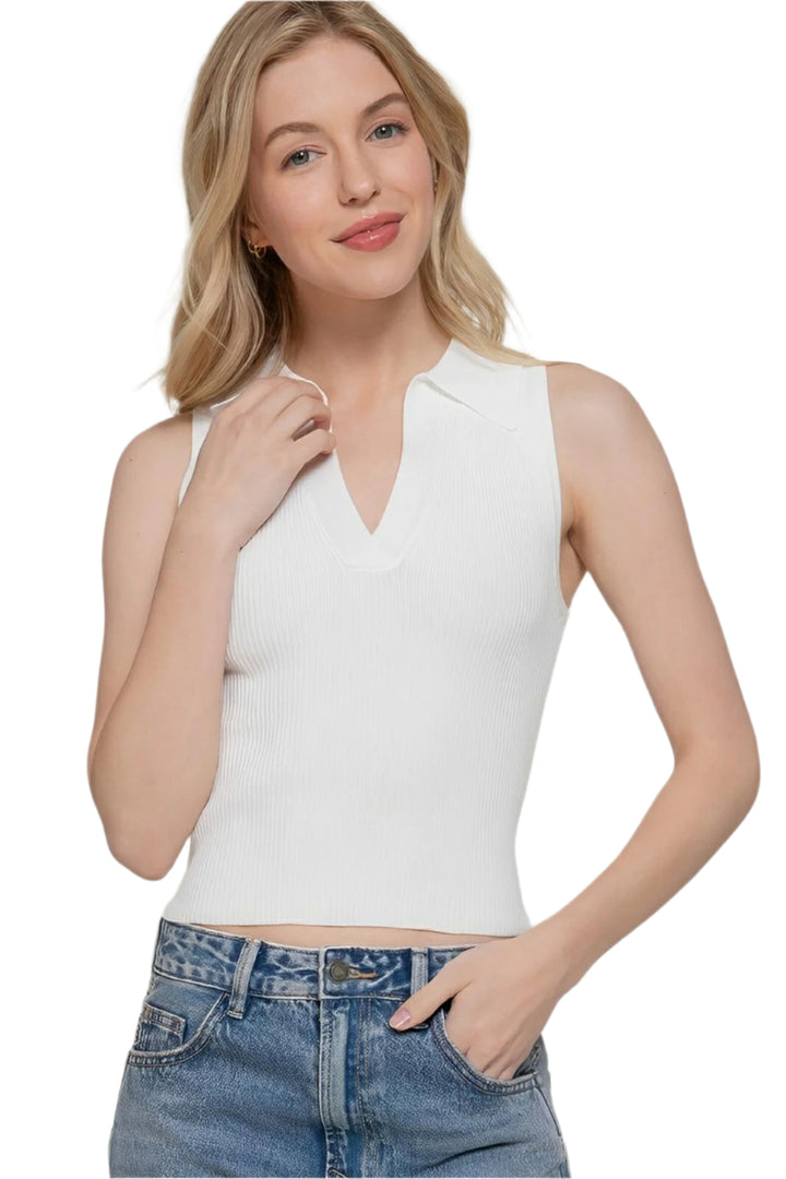 Sleeveless Polo Spring Sweater - AMVIM
