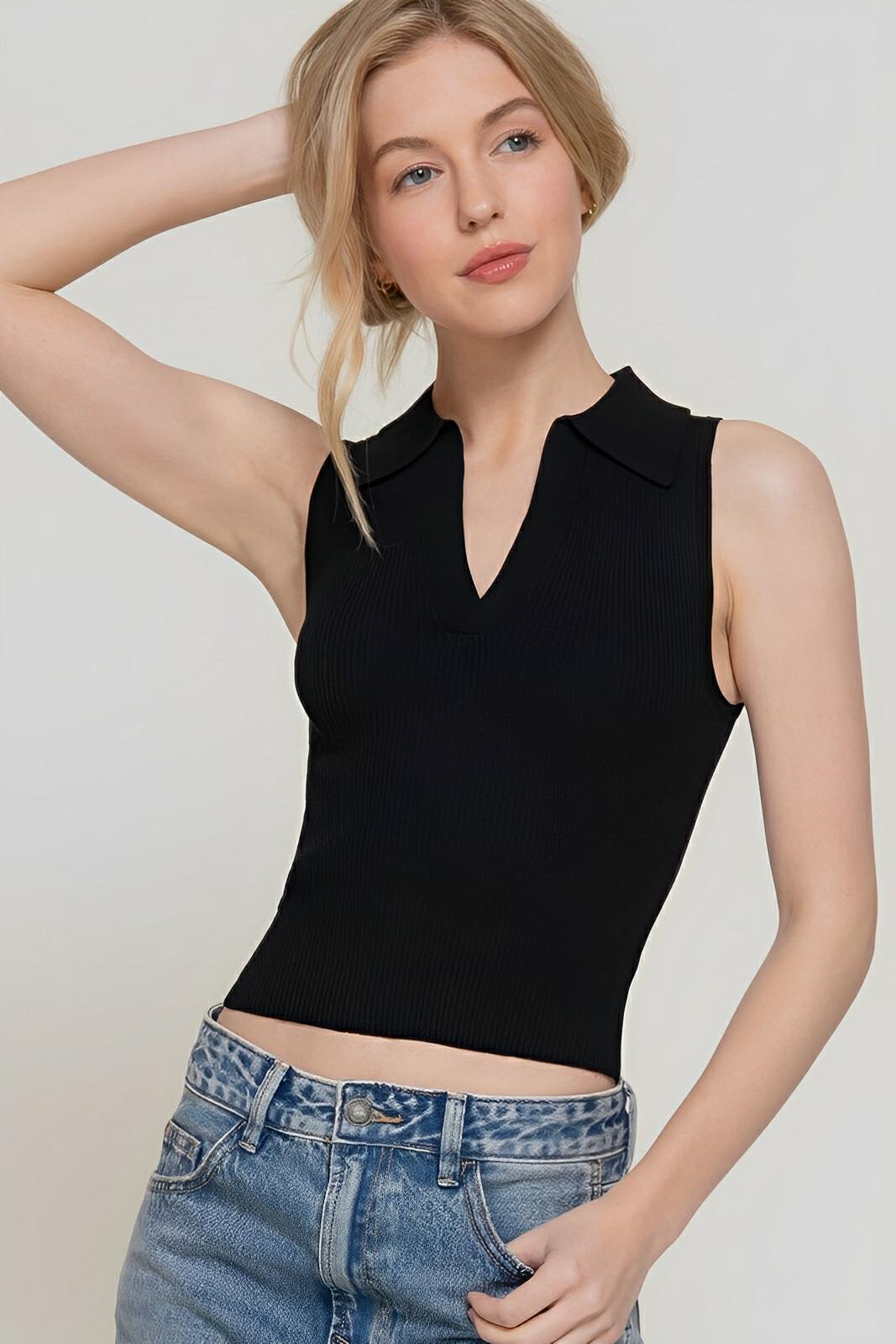 Sleeveless Polo Spring Sweater - AMVIM