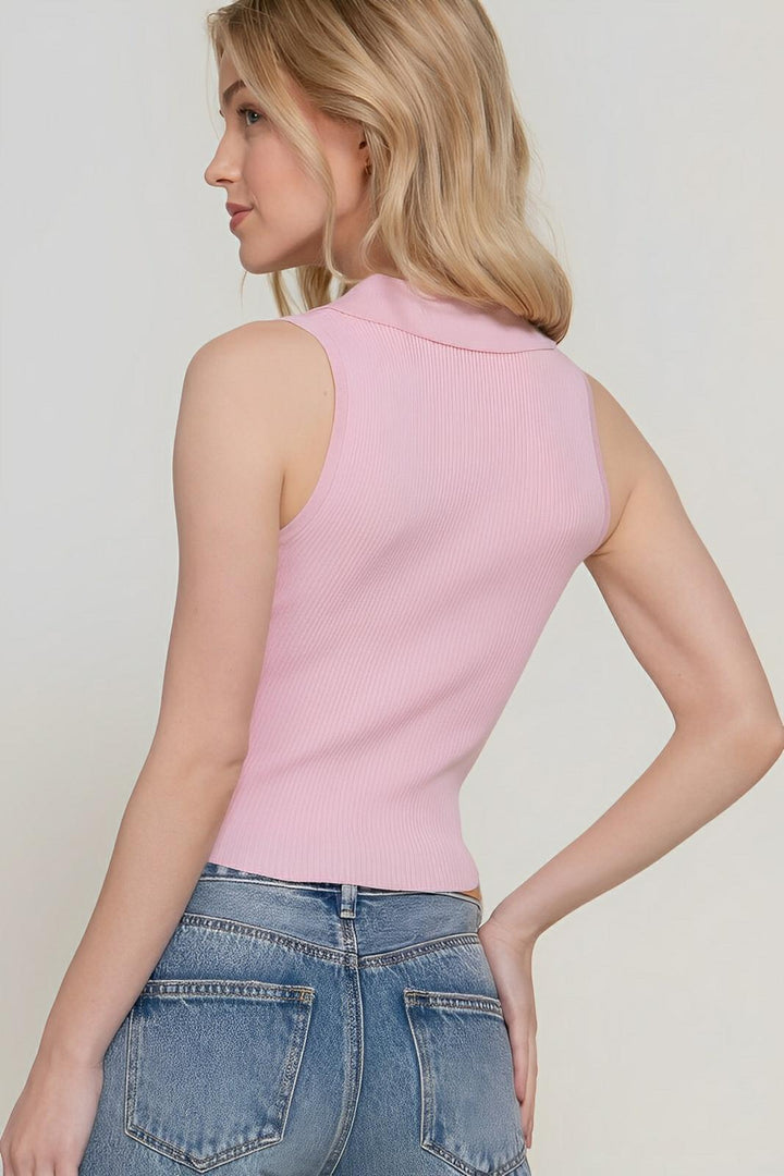 Sleeveless Polo Spring Sweater - AMVIM