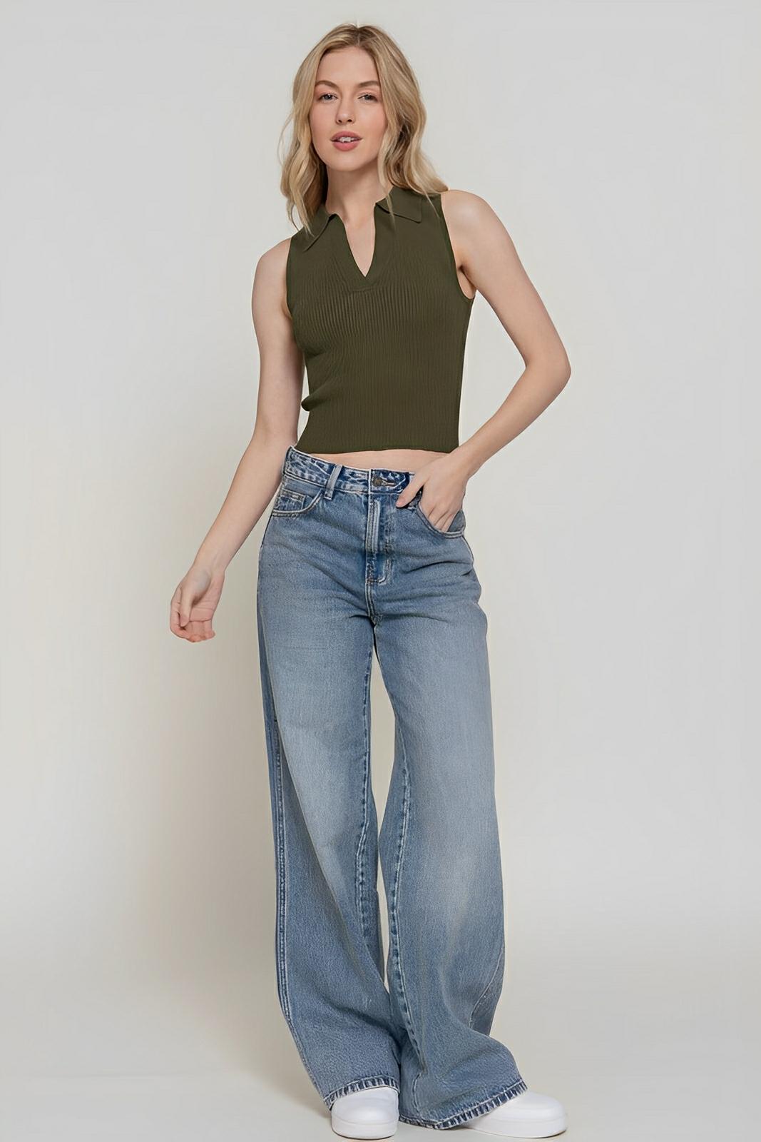 Sleeveless Polo Spring Sweater - AMVIM