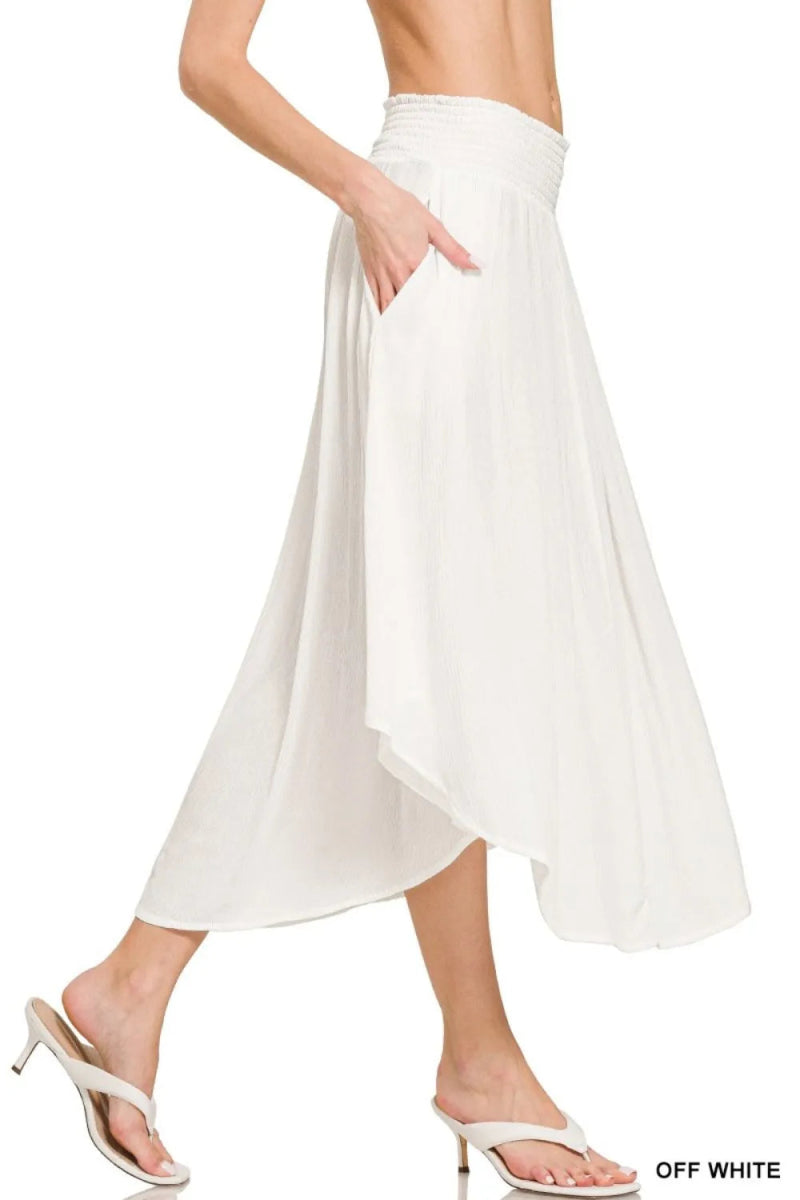 Smocked Waist Crinkle Textured Maxi Skirt with Pockets - AMVIM