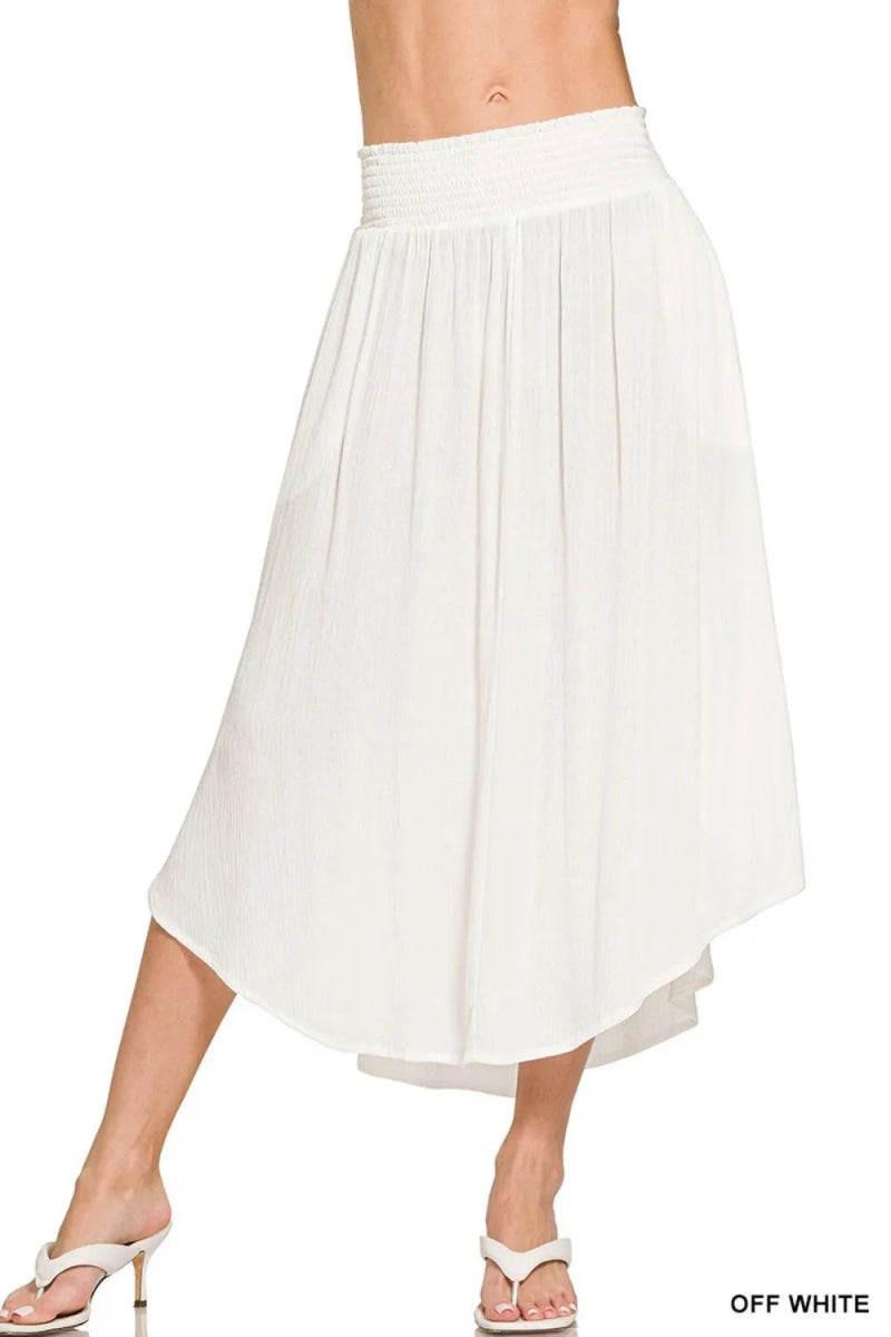 Smocked Waist Crinkle Textured Maxi Skirt with Pockets - AMVIM