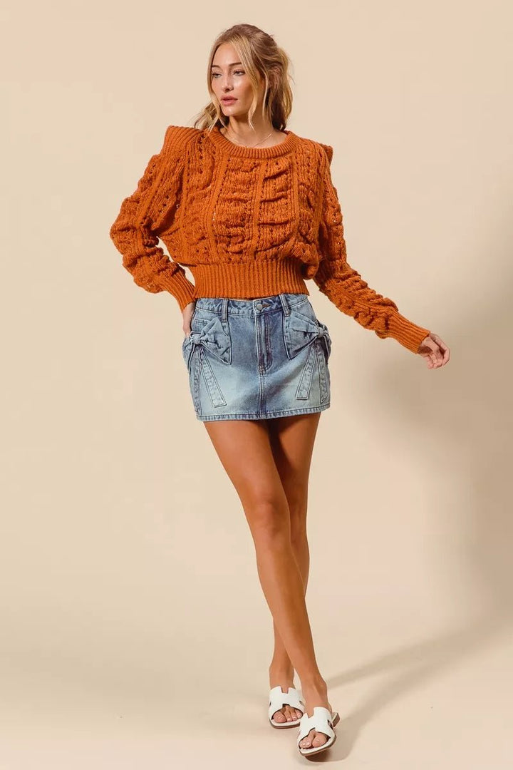SO ME Bow Knot Pocket Denim Mini Skirt - AMVIM