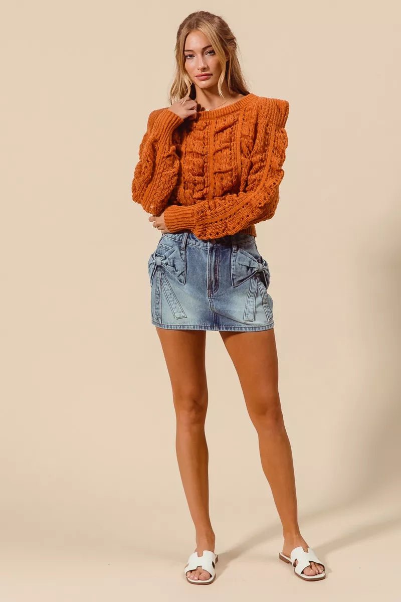 SO ME Bow Knot Pocket Denim Mini Skirt - AMVIM