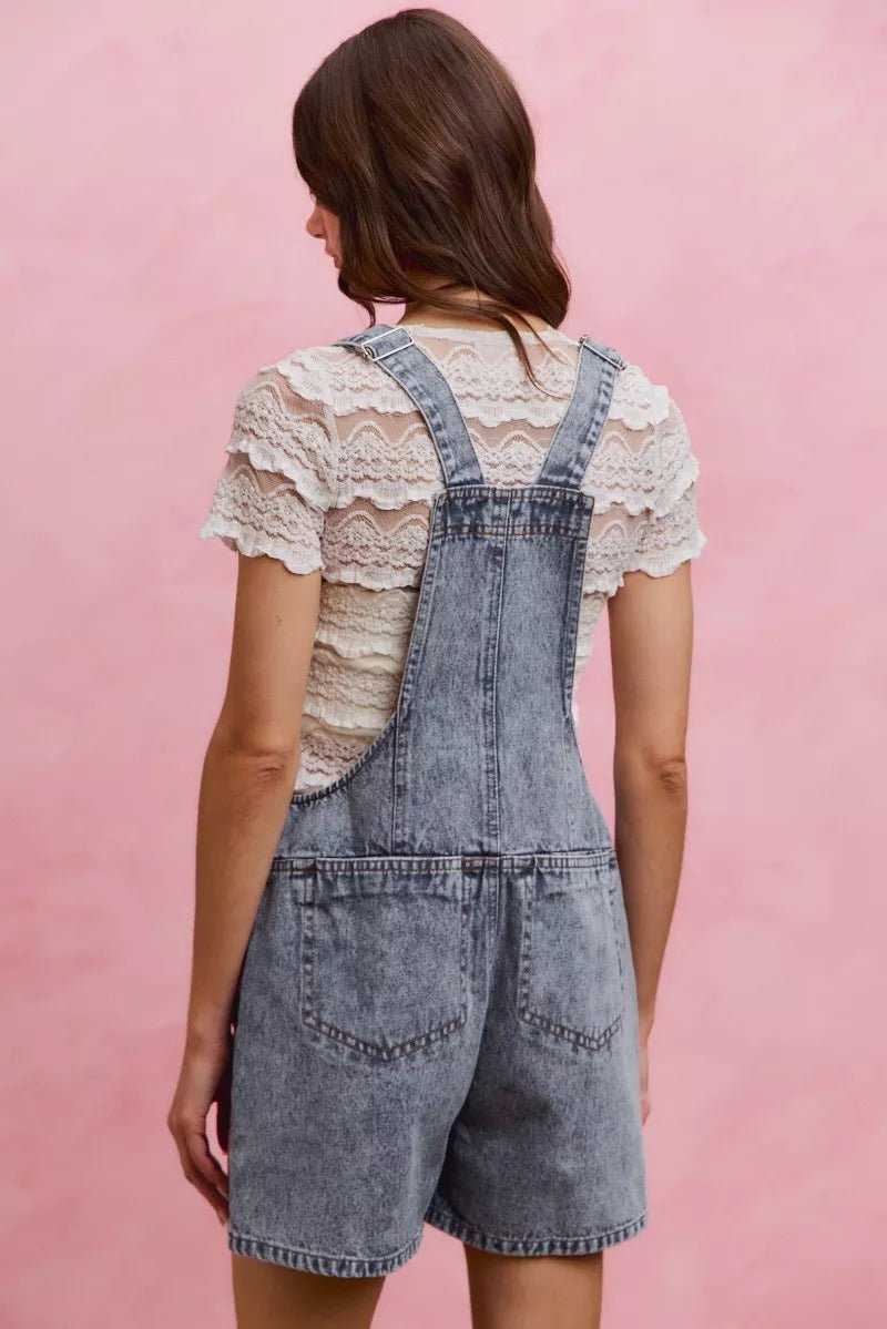 SO ME Denim Washed On Front With Adjustable Strap Romper - AMVIM