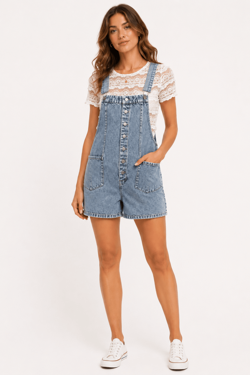 SO ME Denim Washed On Front With Adjustable Strap Romper - AMVIM