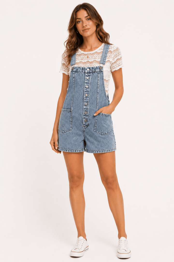 SO ME Denim Washed On Front With Adjustable Strap Romper - AMVIM