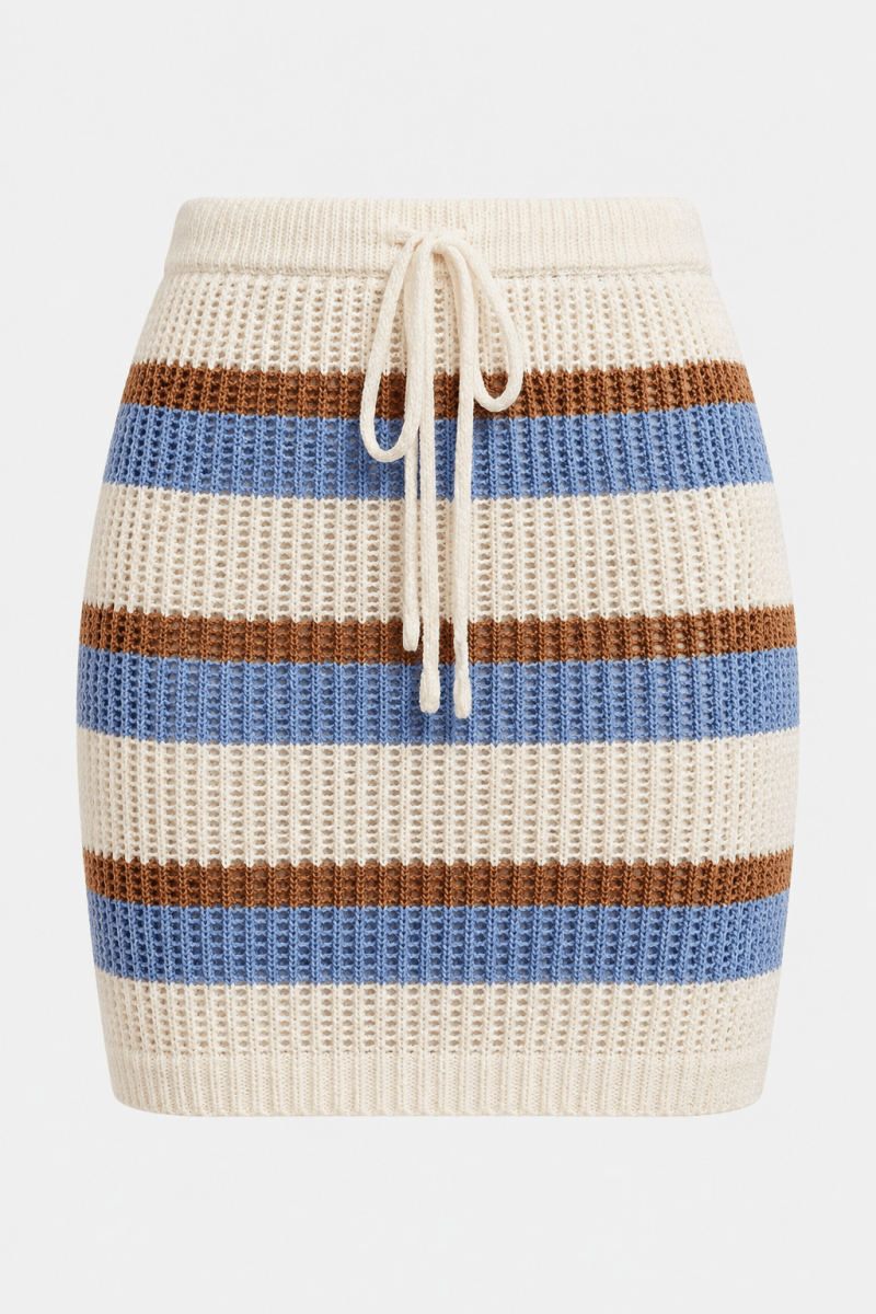 SO ME Multi Color Stripe Knitted Sweater Skirt - AMVIM