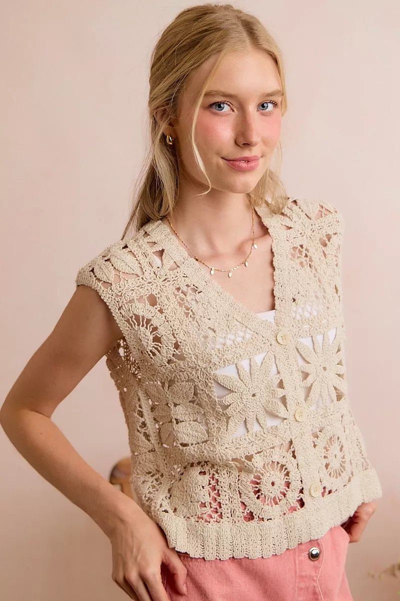 SO ME Summer Crochet Patterned Sleeveless Vest Top - AMVIM