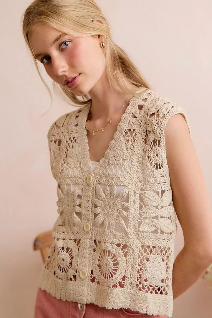 SO ME Summer Crochet Patterned Sleeveless Vest Top - AMVIM