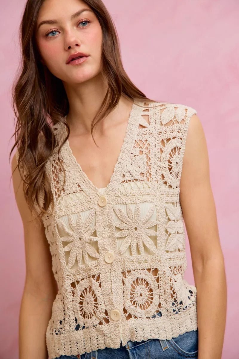 SO ME Summer Crochet Patterned Sleeveless Vest Top - AMVIM