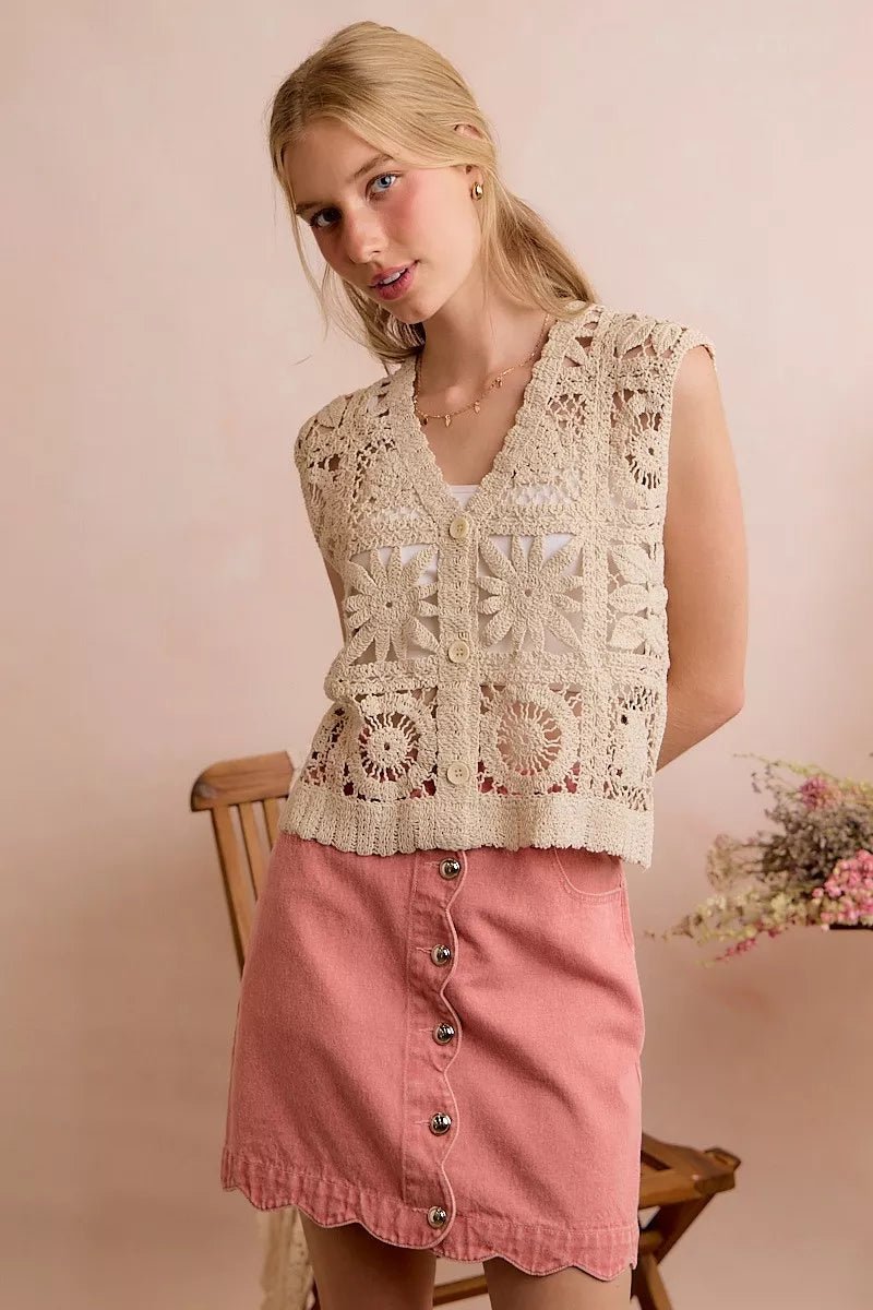 SO ME Summer Crochet Patterned Sleeveless Vest Top - AMVIM