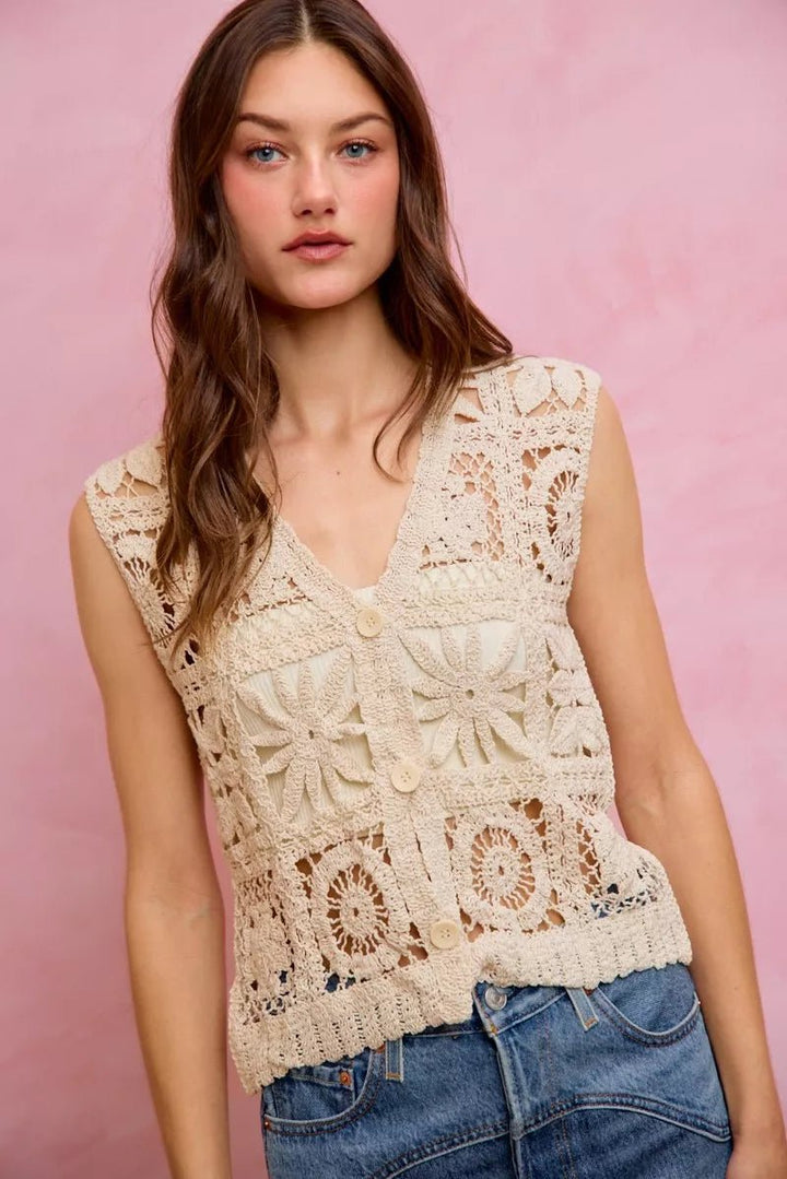 SO ME Summer Crochet Patterned Sleeveless Vest Top - AMVIM
