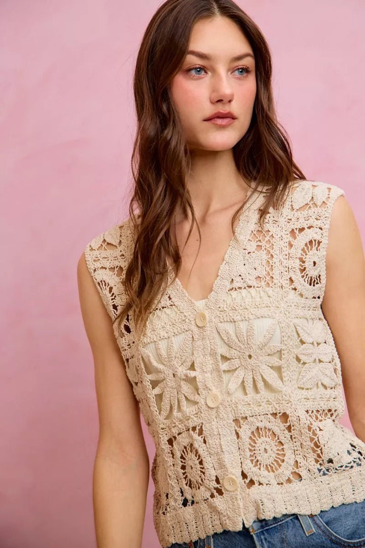 SO ME Summer Crochet Patterned Sleeveless Vest Top - AMVIM