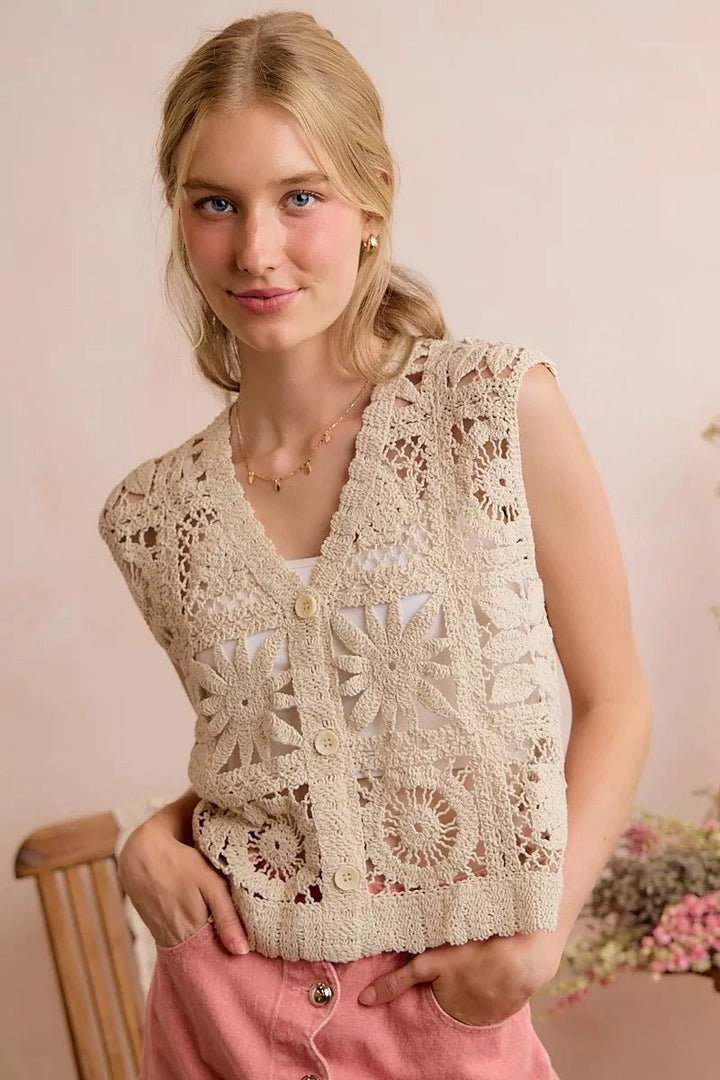SO ME Summer Crochet Patterned Sleeveless Vest Top - AMVIM