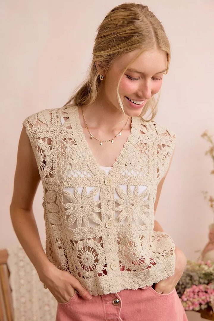 SO ME Summer Crochet Patterned Sleeveless Vest Top - AMVIM
