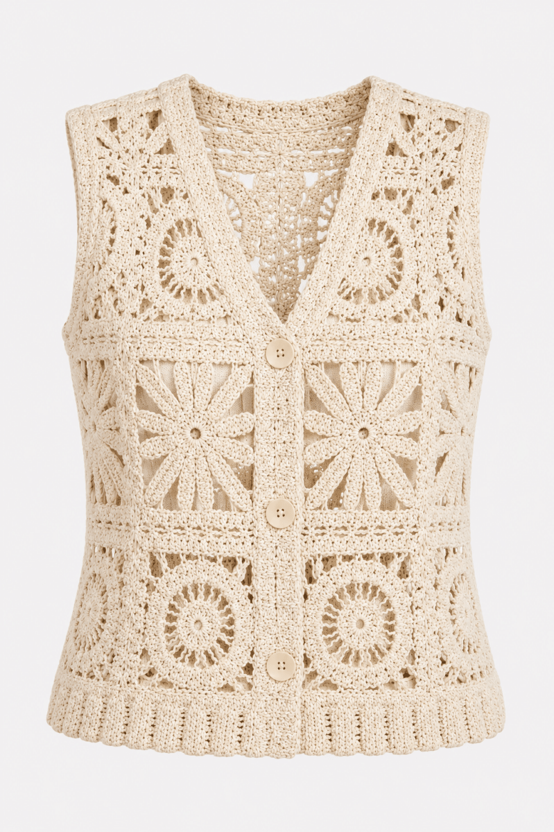 SO ME Summer Crochet Patterned Sleeveless Vest Top - AMVIM