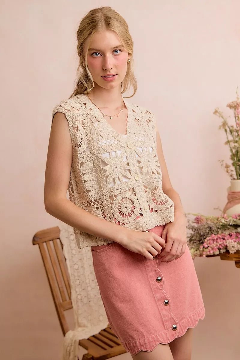 SO ME Summer Crochet Patterned Sleeveless Vest Top - AMVIM