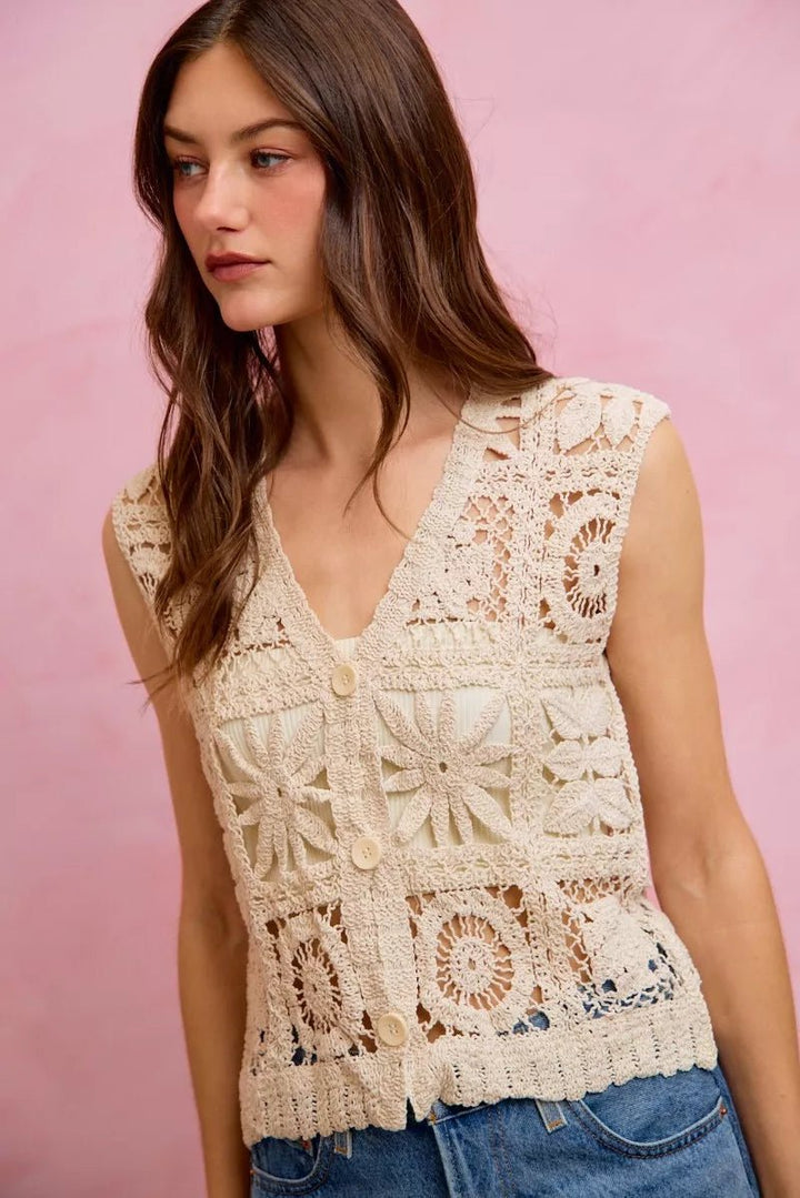 SO ME Summer Crochet Patterned Sleeveless Vest Top - AMVIM