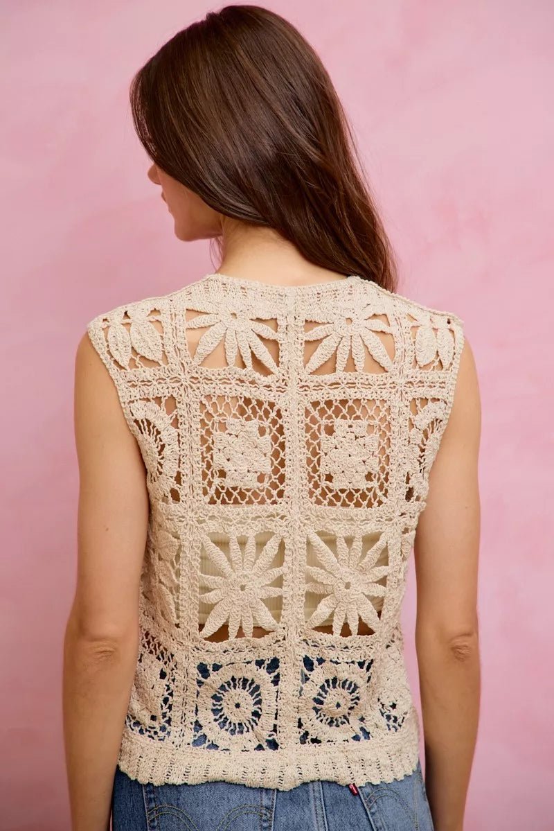 SO ME Summer Crochet Patterned Sleeveless Vest Top - AMVIM
