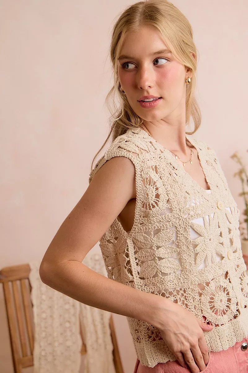 SO ME Summer Crochet Patterned Sleeveless Vest Top - AMVIM