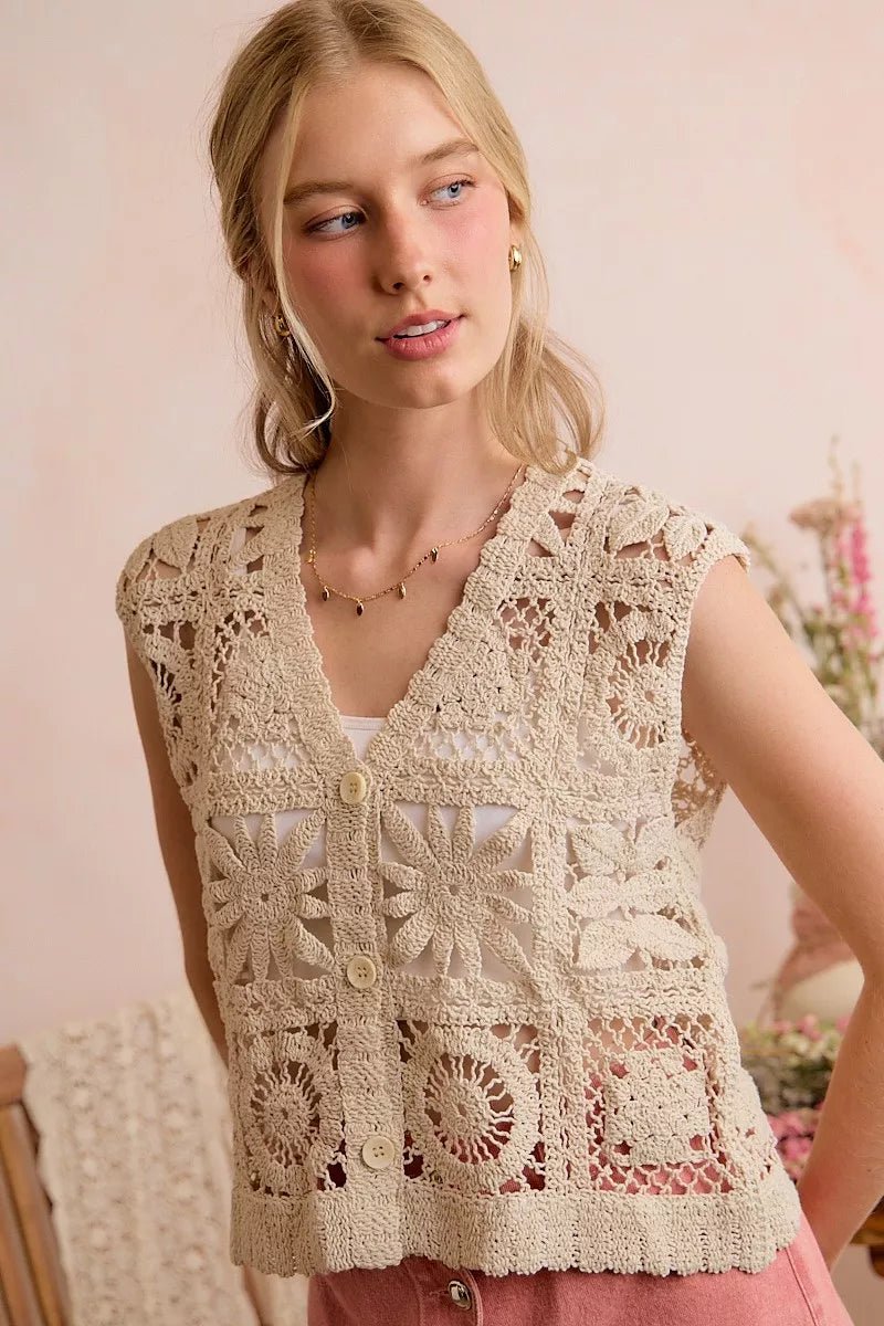 SO ME Summer Crochet Patterned Sleeveless Vest Top - AMVIM