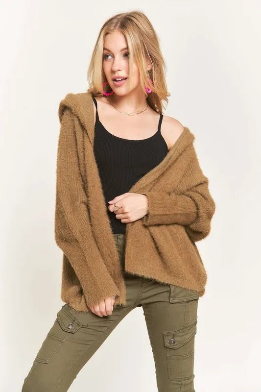 Soft fuzzy sweater hoodie cardigan for women - AMVIM