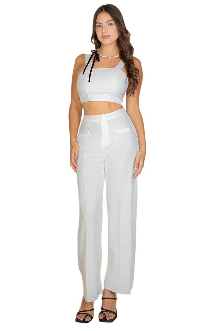 Solid Tank Top &amp; Wide Leg Pants - AMVIM