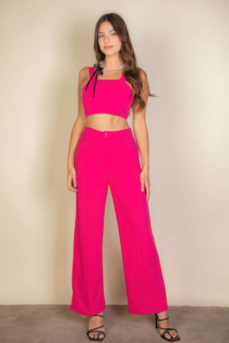 Solid Tank Top & Wide Leg Pants - AMVIM