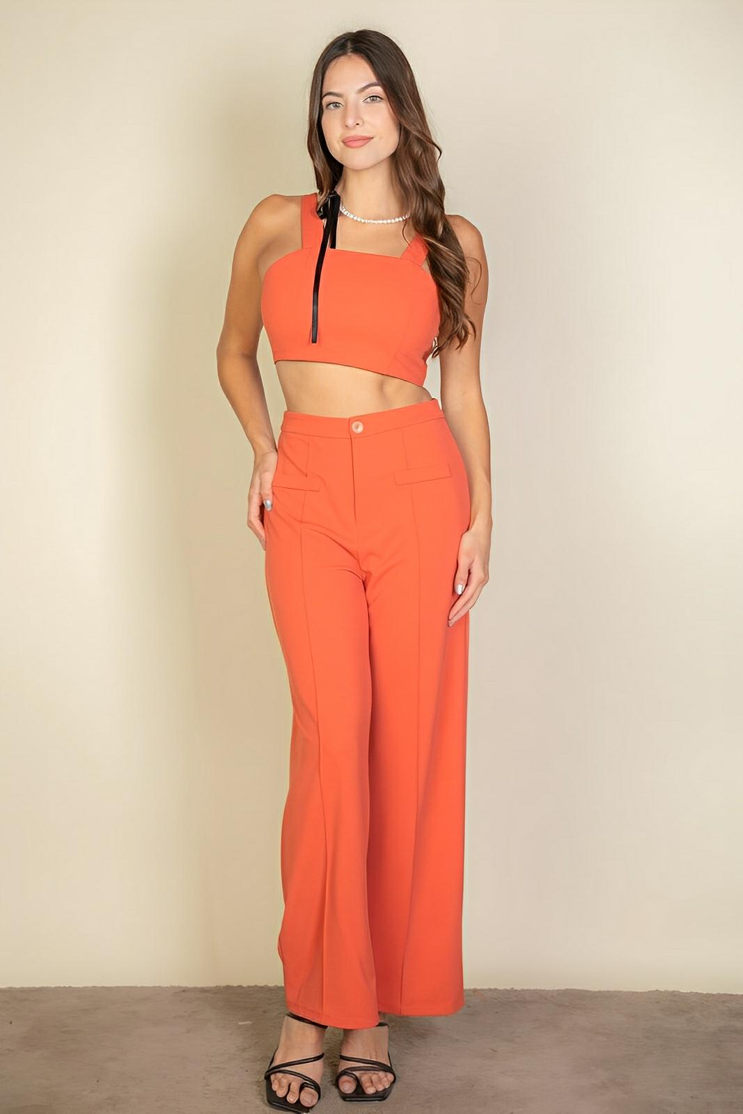 Solid Tank Top &amp; Wide Leg Pants - AMVIM
