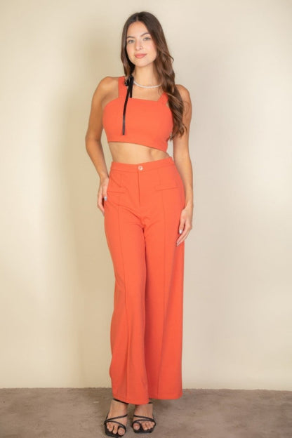 Solid Tank Top & Wide Leg Pants - AMVIM