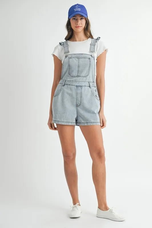 Square Neck Ruffle Shoulder Denim Romper – Summer Essential - AMVIM