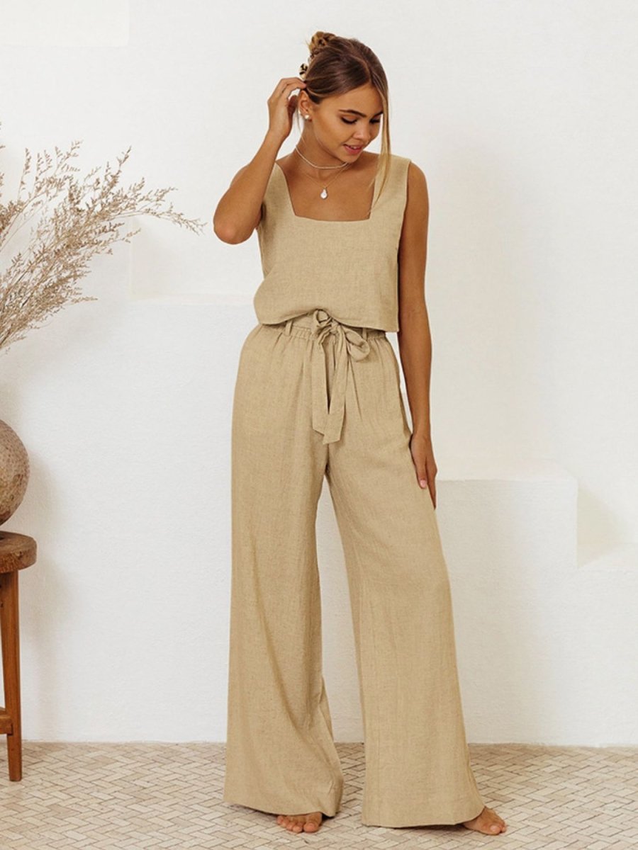 Square Neck Sleeveless Top and Pants Set - AMVIM