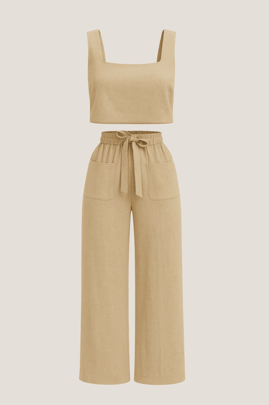 Square Neck Sleeveless Top and Pants Set - AMVIM