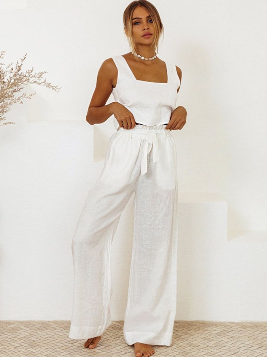 Square Neck Sleeveless Top and Pants Set - AMVIM