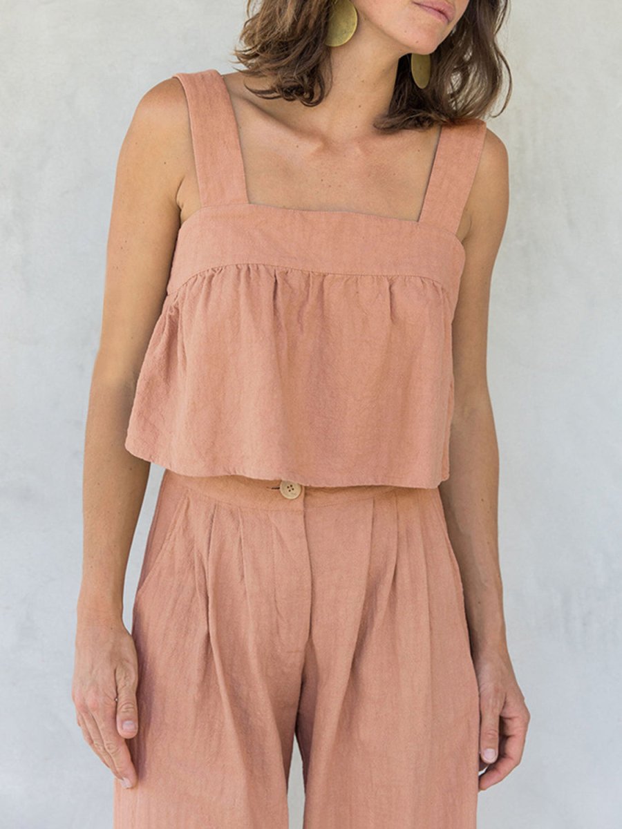 Square Neck Wide Strap Top and Pants Set - AMVIM | SKU: 100100068121011