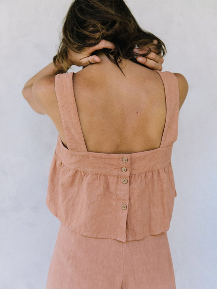 Square Neck Wide Strap Top and Pants Set - AMVIM | SKU: 100100068121011