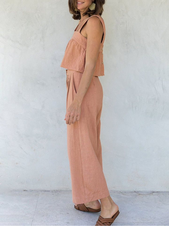 Square Neck Wide Strap Top and Pants Set - AMVIM | SKU: 100100068121011