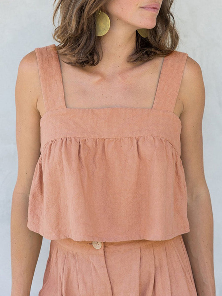 Square Neck Wide Strap Top and Pants Set - AMVIM | SKU: 100100068121011